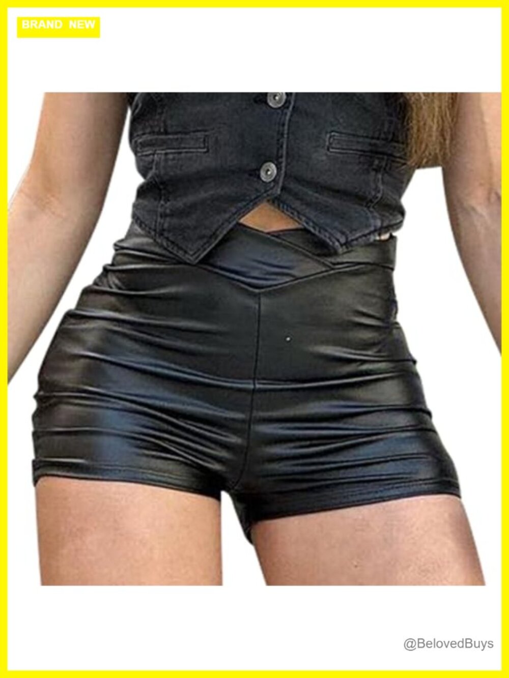 Women's Faux Leather High Waist Cross Front Shorts, Butt Lift Party Club